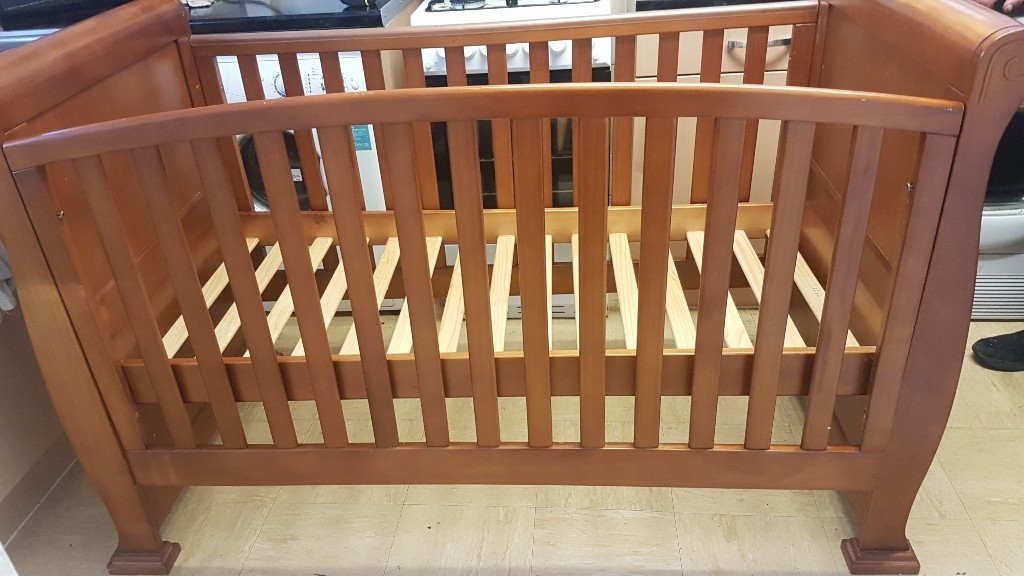 dark wood sleigh cot bed